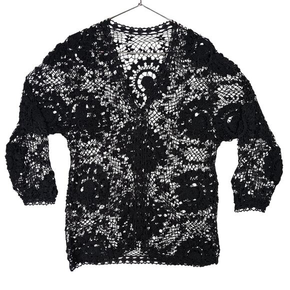 Set of 3 Piece Open Knit Skirt Top and Cardi Size Medium Black Floral Pattern - Picture 7 of 15